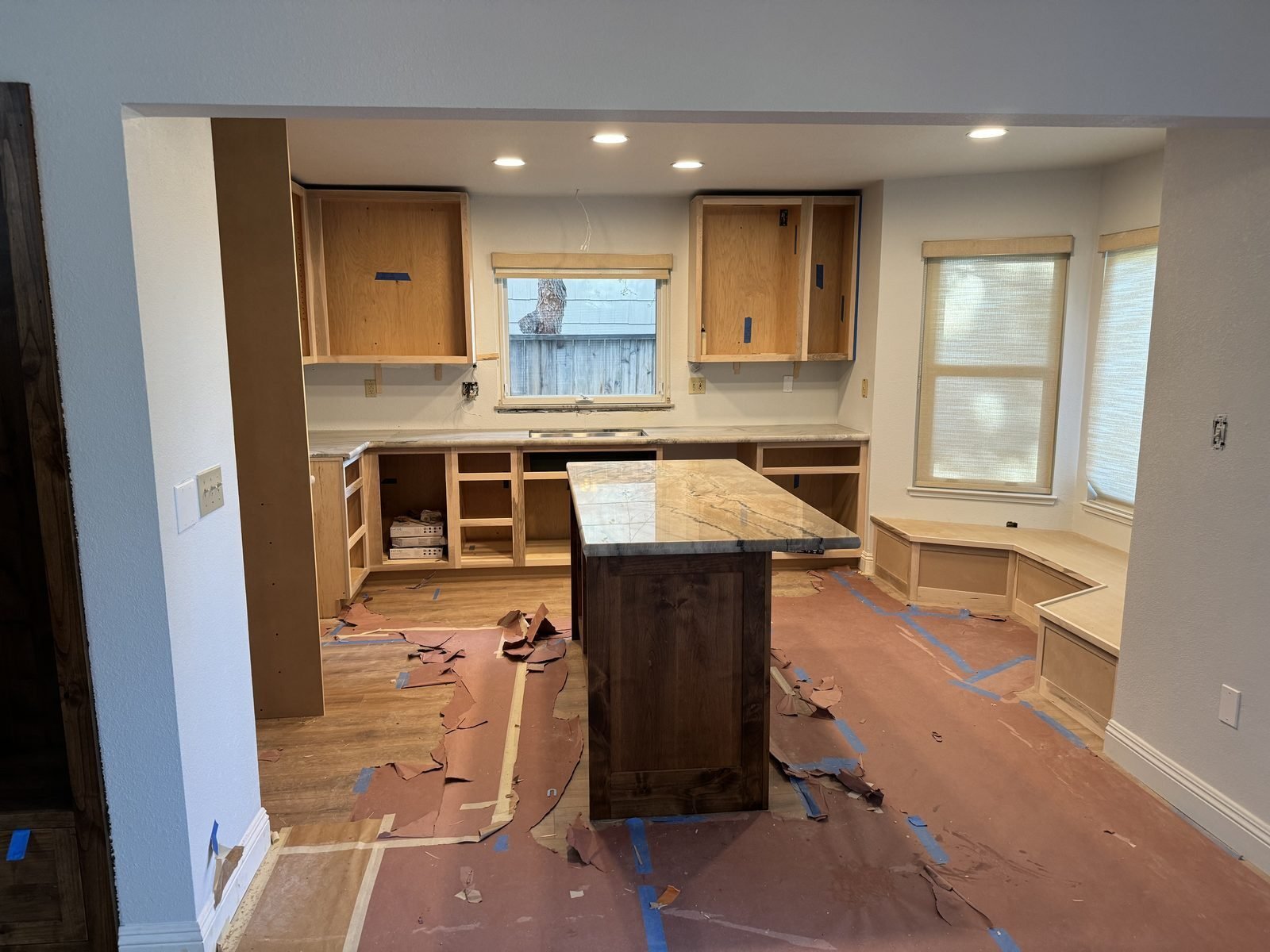 Quartzite island countertop being installed during Reno NV kitchen remodel