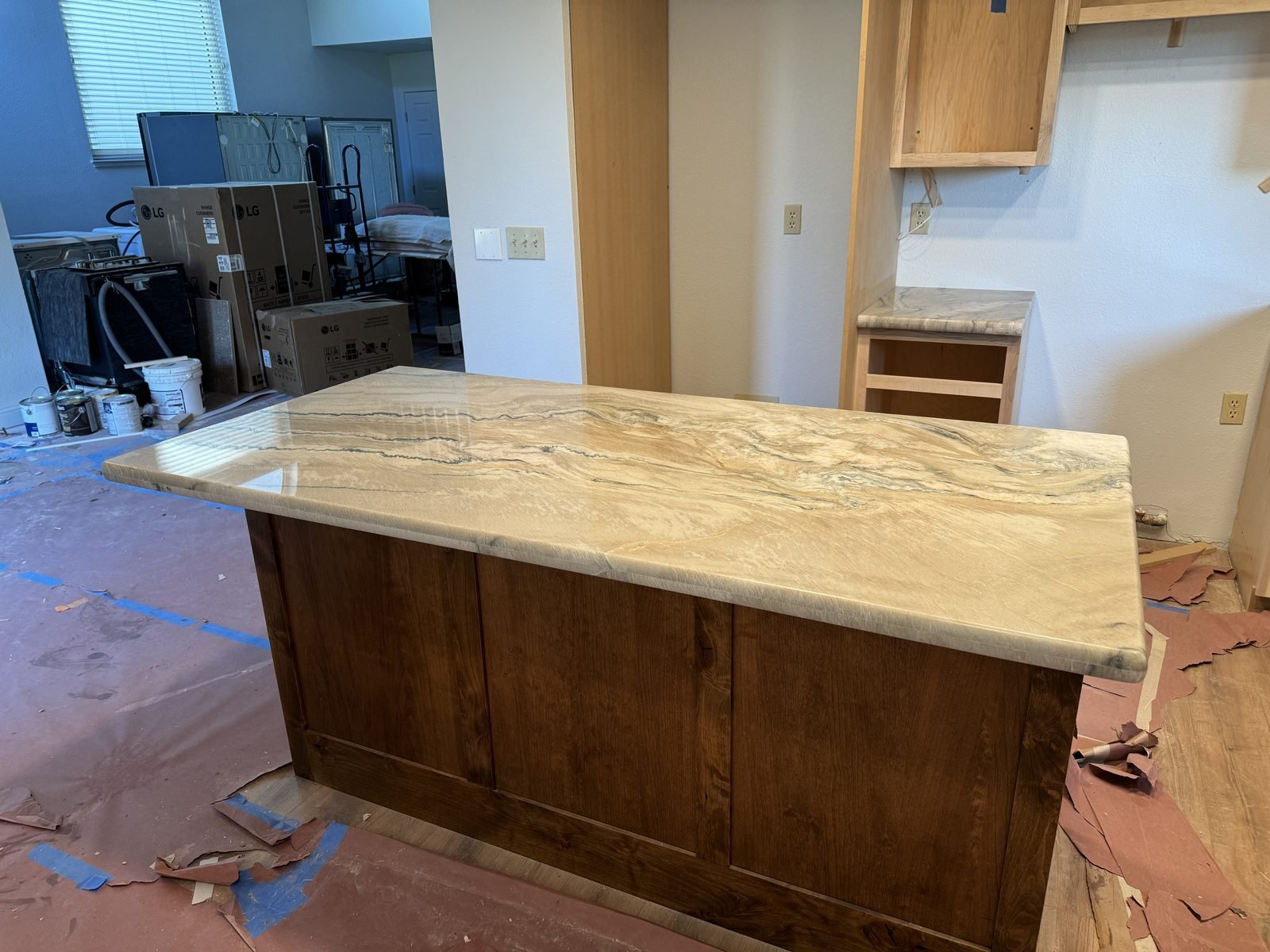 Close-up detail of quartzite island countertop veining, Reno NV