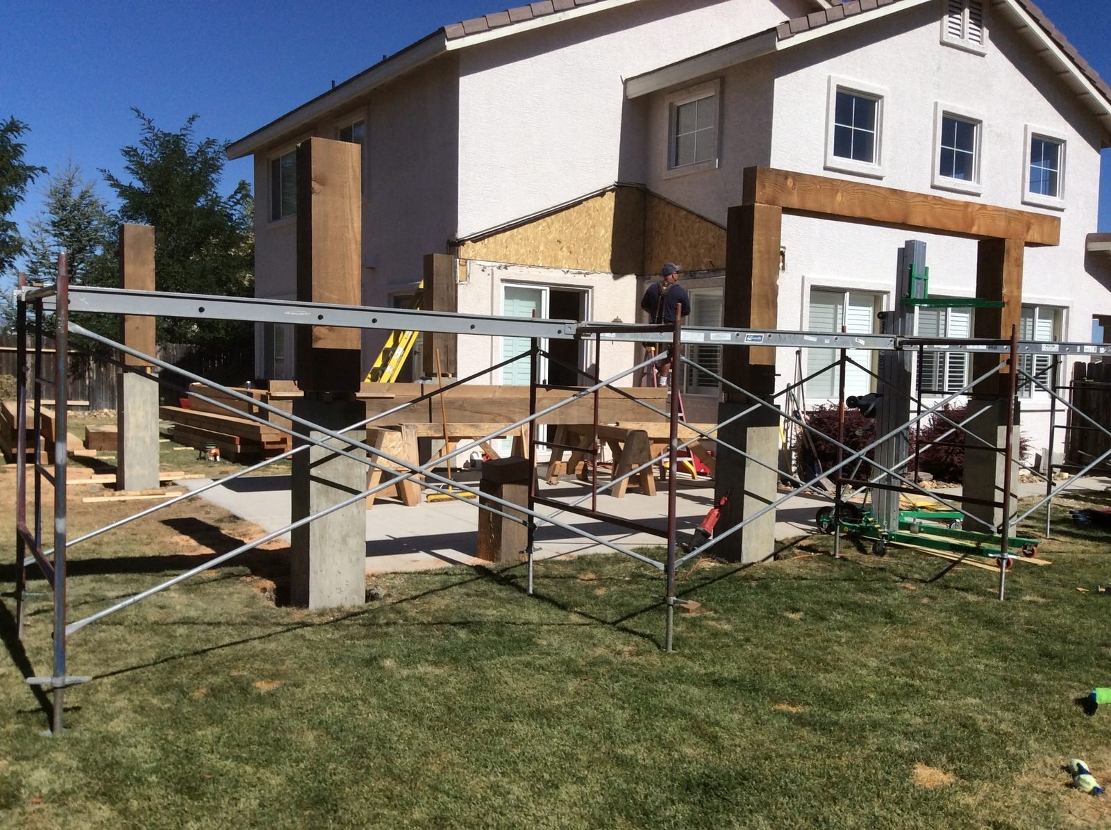 Timber patio cover concrete posts and beam framing Reno NV